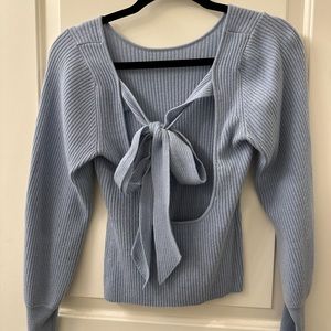 Reformation Sweater | Alber Open Back Sweater in light blue